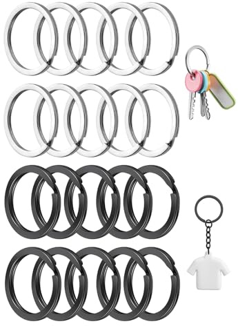 20 anillos para llaves, 25 mm, pequeños, redondos, de acero inoxidable, diseño plano seguro, para bricolaje, llaves de coche, adornos artesanales