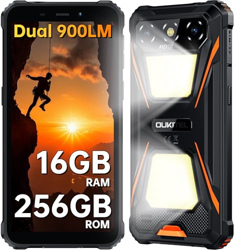 OUKITEL G5 Rugged phone(2025),android phones 16GB RAM + 256GB ROM/1TB TF, 6300mAh Battery, 6’’ tough phone, Ultra-Bright Camping Light,4G Dual SIM Unlocked,5G WiFi/BT5.0/OTG/GPS - Orange