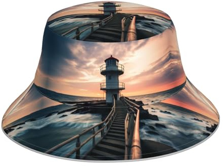 WBQLSL Chapeau cloche imprimé tour de navire, chapeau de plage pliable double face adapté pour le cyclisme, la randonnée et les voyages Noir