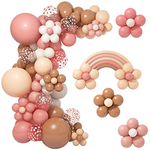 BlueCloudy Kit d’arche à ballons bohème, différentes tailles 45 30 25 12 cm, ballons rétro rose poussière rose blush marron nude, pour anniversaire mariage bohème fournitures