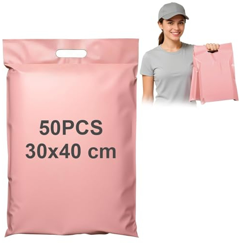 XRXYMQ 50 Pièces Pochette Envoie Colis Vinted 30x40 Cm Emballage Colis Vinted Poignée Enveloppe Plastique Expedition Résistante Imperméable Rose Sac Envoie pour Vêtements Livres Chaussures Objets0