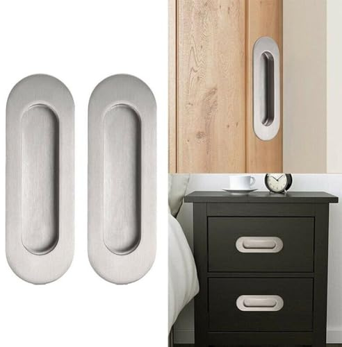 2 x Edelstahlgriffe, versenktes Design für Schiebetüren und Taschentüren (Silber)