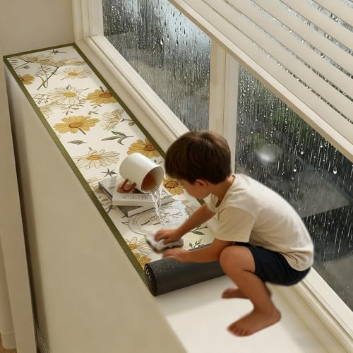 Tappetino per Davanzale Cuscini Impermeabili per Davanzali Floreali, Protezione per Davanzali Stretti Tagliata su Misura, Rivestimento per Mobili da Cucina Resistente(Style C,200x35cm(79x14))