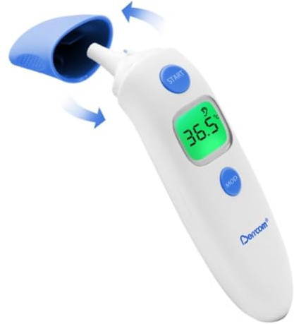 Berrcom Thermomètre frontal et auriculaire numérique sans contact infrarouge pour bébé, adulte avec alarme de fièvre, fonction mémoire, interrupteur °F/°C