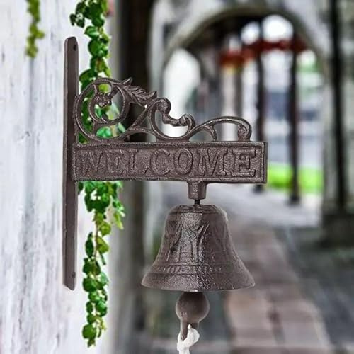 yeeplant 7.1 In Hanging Cast Iron Welcome Bell, Vintage Wall Decor For Gardens, Outdoor Areas, And Front Doors