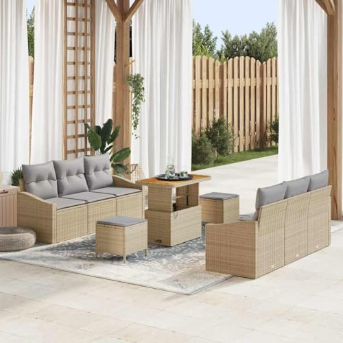Frdhee Lot de 9 petits meubles d'extérieur - Beige et gris clair - 90 x 55 x 71 cm - Groupe de bancs d'angle pour balcon, terrasse, cour arrière