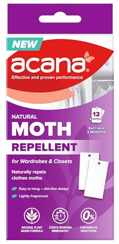 Acana Natural Moth Repellent Papers 12 Pack for Wardrobes & Closets – Plant Based Formula – Long Lasting Protection Up to 3 Months – Protects Clothes & Fabrics