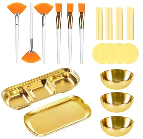 harayaa Kit 23 pièces pour esthéticienne : bols et pinceaux pour le visage, éponges, bols mélangeurs pour masques faciaux, idéal pour les salons beauté, or