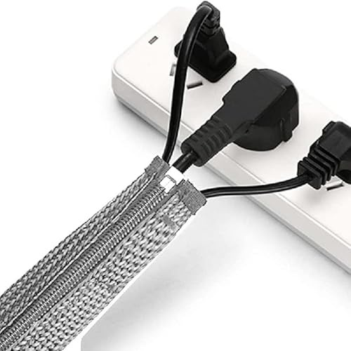 Cable Organiser Zip Sleeve, 120cm Grey Neoprene Wire Management Tidy Cover for PC and TV, Cable Protector