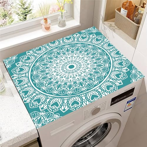 Hearda Housse Machine a Laver Mandala 3D, Dessus Tapis Lave Linge Antidérapant, Housse de Protection pour Machine à Laver Top, Tapis de Protection pour Dessus Sèche-Linge (Turquoise,30x40cm)