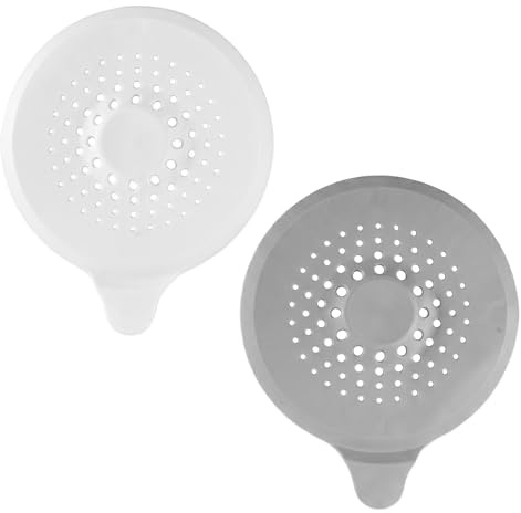 2 Pack Silicone Shower Drain Hair Catcher with Strong Suction Cup | Universal Sink Strainer Protector, Bathtub Plug Hole Cover Hair Stopper Trap for Bathroom Kitchen Sink (White + Grey)