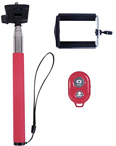 Red Selfie Stick with Bluetooth Enabled Remote and Comfortable Grip, Extendable up to 40, Compatible as an Invisible Selfie Stick for Insta360 One X2 and One R
