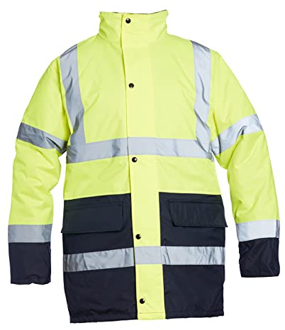 Blackrock Yellow/Navy Hi Vis Waterproof Jacket, Fully EN Certified | Mens Womens Reflective Work Jacket, High Visibility Safety Workwear, Comfort Fleece Lined Collar and Quilt Lined Coat, Size
