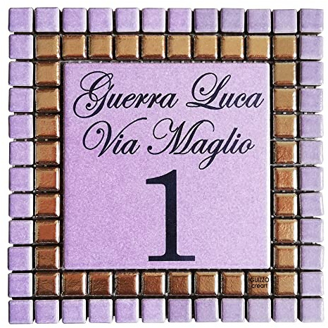 Numéro de maison en céramique et mosaïque couleurs violet et émail métallique