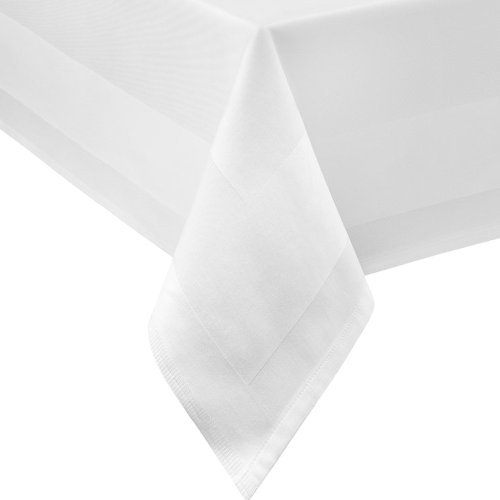 texpot Damast Tischdecke Eckig 140x240 cm weiß mit Atlas Rand Tischwäsche 100% Baumwolle