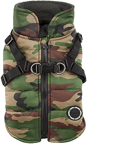 Puppia Hochwertiger Hundemantel für kleine Hunde und mittelgroße Hunde - wasserdicht und mit Fleece gefüttert für angenehme Wärme - Hundemantel mit Geschirr, Camouflage, XL