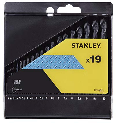Stanley Metallbohrer HSS-R Satz (19-teilig, 1/1.5/2/2.5/3/3.5/4/4.5/5/5.5/6/6.5/7/7.5/8/8.5/9/9.5/10 mm, praktische Kasette, DIN338, geeignet für Metalle) STA56025