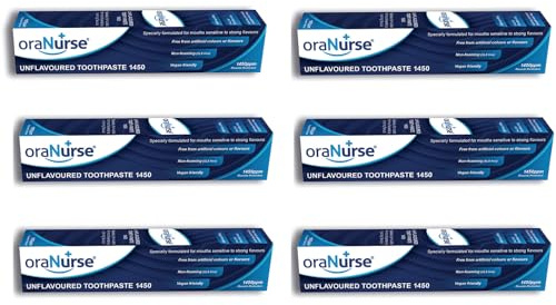 Oranurse Unflavoured Toothpaste 6 Pack for Kids and Adults - Non Flavoured with 1450ppm Fluoride for Sensitive Mouths | Non Foaming SLS Free - 50ml