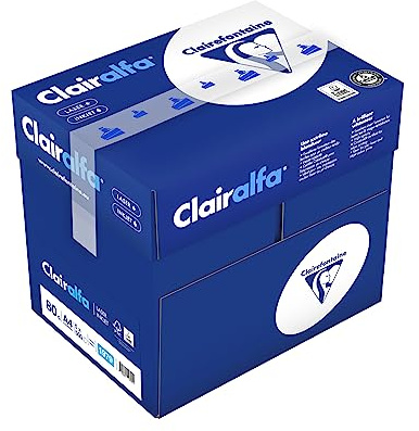 Clairefontaine - Réf. 1929C – 2500 feuilles de papier blanc au format A4 - Clairalfa 80 g/m² – Carton contenant 5 ramettes de 500 feuilles – Couleur : Blanc (171 CIE)