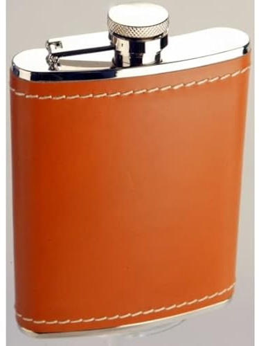 Flasque Rectangulaire en Acier Inoxydable et Cuir Camel