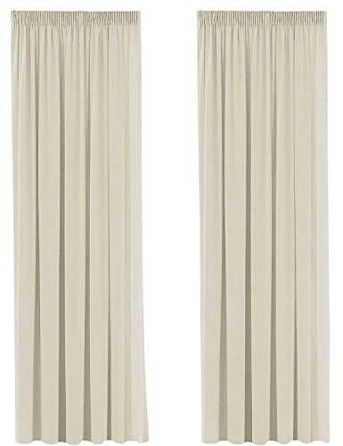 H.Versailtex Pencil Pleat Curtains 90 Drops, Thermal Insulated Noise Reducing Window Curtains, Light Block Privacy Protect Nursery Long Panels for Bedroom, 66 Width x 90 Drop, Beige, 2 Panels