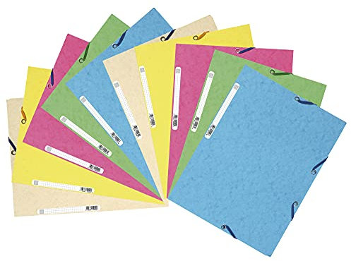 Exacompta - Réf. 55550E - Paquet de 10 chemises à élastiques - pochettes 3 rabats - en carte lustrée 400 g/m2 - dimensions 24 x 32 cm pour documents au format A4 - 5 couleurs assorties