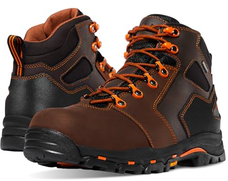 Danner Vicious 4.5” Waterproof Work Boots for Men - Full-Grain Leather with Breathable Gore-Tex Lining, Speed Lace System, and Non Slip Heeled Outsole, Brown/Orange - 11.5 EE