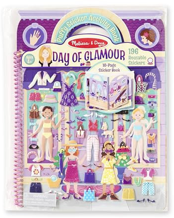 Melissa & Doug Day of Glamour Puffy Sticker Activity Book – 196 Reusable Stickers with 10 Pages of Background Scenes, Fashion-Themed Mess Free Travel Toys for Kids Ages 4+ - FSC Certified