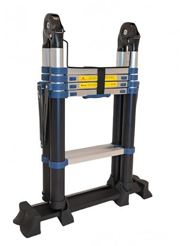 WORHAN Echelle de 3.2m Télescopique Stabilisateurs Rétractables Aluminium Anodisé Modulable Pliable Polyvalente Escabeau Solide 320cm (3.2m A-Line) K3.2A