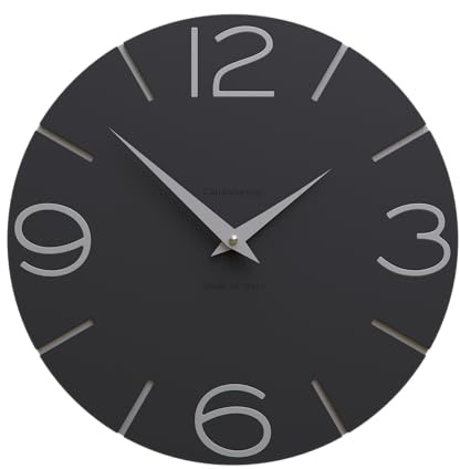 CalleaDesign – Smile Wanduhr 30 cm, handgefertigt in Italien, modern, elegant und geräuschlos, in Schwarz mit Aluminiumdetails