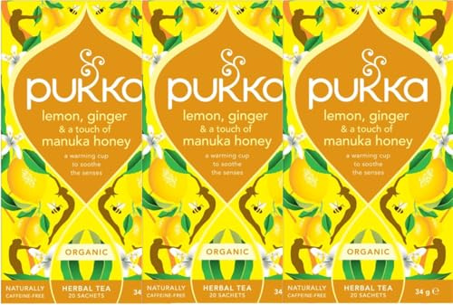 (3 PACK) - Pukka Herbs - Lemon Ginger & a Touch of Manuka Honey Tea | 20 sachet | 3 PACK BUNDLE (Packaging May Vary)