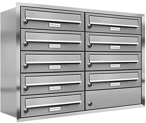 AL Briefkastensysteme, 9er Unterputzbriefkasten, Briefkasten rostfrei, 9 Fach Briefkastenanlage modern, Edelstahl Postkasten