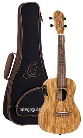 Ortega Guitars Konzert Ukulele Elektro-Akustisch – Timber Series – Inklusive Gigbag – Zebrano, Natur (RFU11ZE)