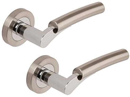 EXCEL - DH003650 ULTIMO Passage Internal Door Handles on Round Rose, Dual Finish Satin Nickel Plated/Polished Chrome Plated