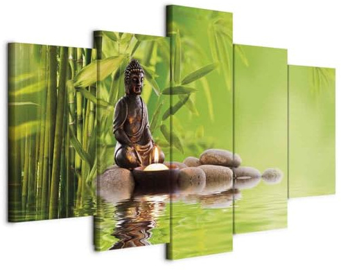 B&D XXL - Leinwandbild Feng Shui Spa, 200x100 cm, 5-teilig, Schlafzimmer | Hochwertige Leinwand, sofort aufhängbar, ideal fürs Wohn- oder Schlafzimmer, wasserfest und lichtecht, langlebig, stilvoll