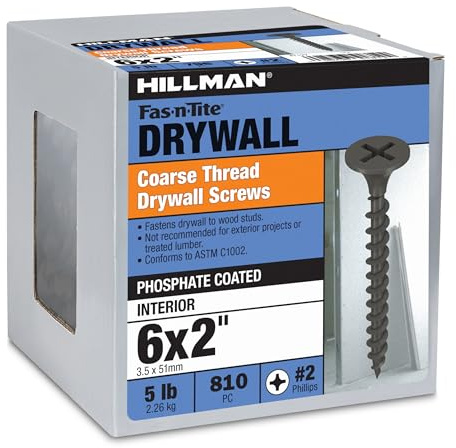 The Hillman Group 47127 6 X 2-Inch Coarse Thread Phillips Drive Drywall Screw, 5-Pound , black