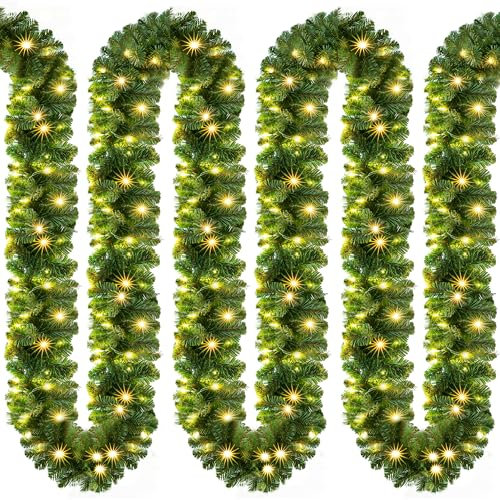 CASARIA Weihnachtsgirlande mit Beleuchtung 5m 100 LEDs Beleuchtet Innen Außen Grün Weihnachtsdeko Weihnachten Deko Girlande Tannengirlande Warmweiß