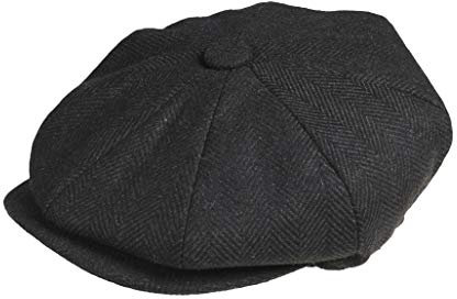 Peaky Blinders Tellermütze, „Newsboy“-Stil, Wolle, 8 Stoffstücke Gr. Large (59 cm), Schwarz Fischgrätmuster