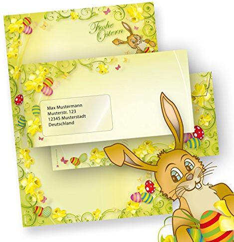 Briefpapier Ostern Set A4 mit Hase (25 Sets mit Fenster) mit Umschläge, Frohe Ostern