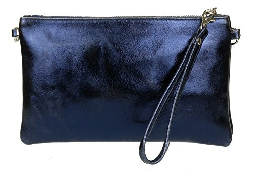 Girly Handbags Womens Genuine Italian Metallic Leather Clutch Bag Purse Wristlet Wallet Cell Phone Bag with Wrist Strap Ladies Handbag