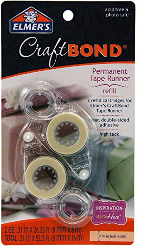 ELMERS Craftbond Permanent Tape Runner Refills, 31 by 26-1/4 Feet, Clear, 2 Refills Per Pack (E4007)