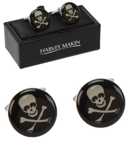 Harvey Makin Manschettenknöpfe Totenkopf und Knochen Rhodium rund Tolles Geschenk