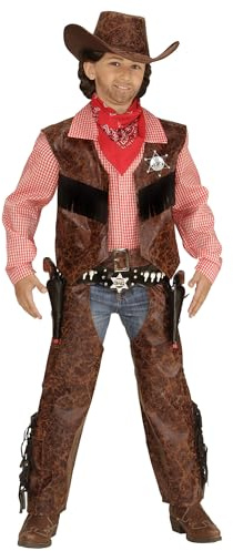 COWBOY (skjorta med vest, chaps, hat) – (128 cm/5–7 år)