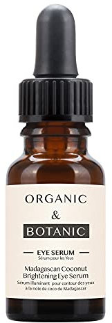 Organic & Botanic Madagascan Coconut Brightening Eye Serum - Hidrata, Alisa y Reduce las Ojeras - Fórmula Antienvejecimiento y Calmante - Vegano y Natural - 15ml