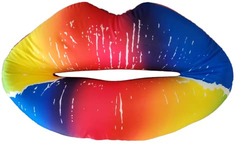 iscream Giant Kiss 4 U 29.5 x 23 Rainbow Lips Shaped Microbead Accent Pillow