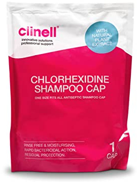Clinell Chlorhexidine Antiseptic Shampoo Cap - Pack of 1 Cap - Anti-Bacterial, Use on Dry Hair, Kills Pathogens, Residual Protection - Rinse Free, One Step Solution