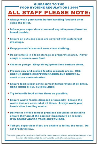 Vogue Food Safety Act 2006 Guidance Sign - Self Adhesive on Any Surface and Waterproof L951