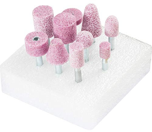 PFERD Schleifstift-Set STEEL EDGE, 10-teilig, Schaft-ø 6 mm, grob, Edelkorund rosa, 33920131 – für den Kanteneinsatz auf Stahl und Stahlguss