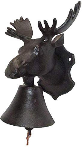 NACH JS-90-089 Elch-Türklingel aus Gusseisen, kleine Türglocken für Zuhause, rustikale Abendessenglocke, Küchentürklingel, Metall-Türklingel, 12,7 x 21,6 x 22,9 cm