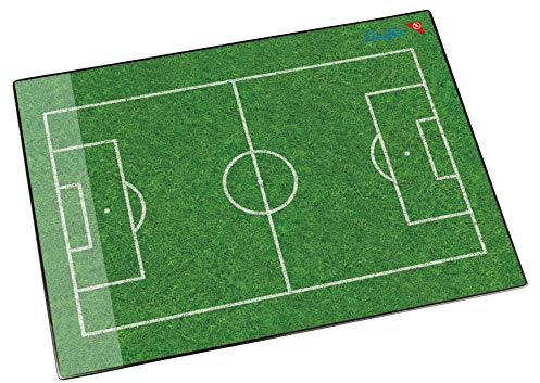 Läufer 46654 Schreibtischunterlage Fußballfeld, 53x40 cm, rutschfeste Schreibunterlage für Kinder, Zubehör für Kinderschreibtisch, mit transparenter Seitentasche